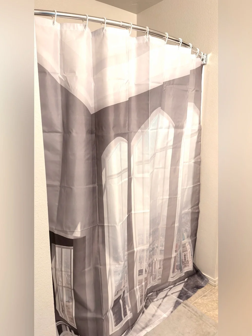 Window Cityscape Printed Shower Curtain- Neutral Tones